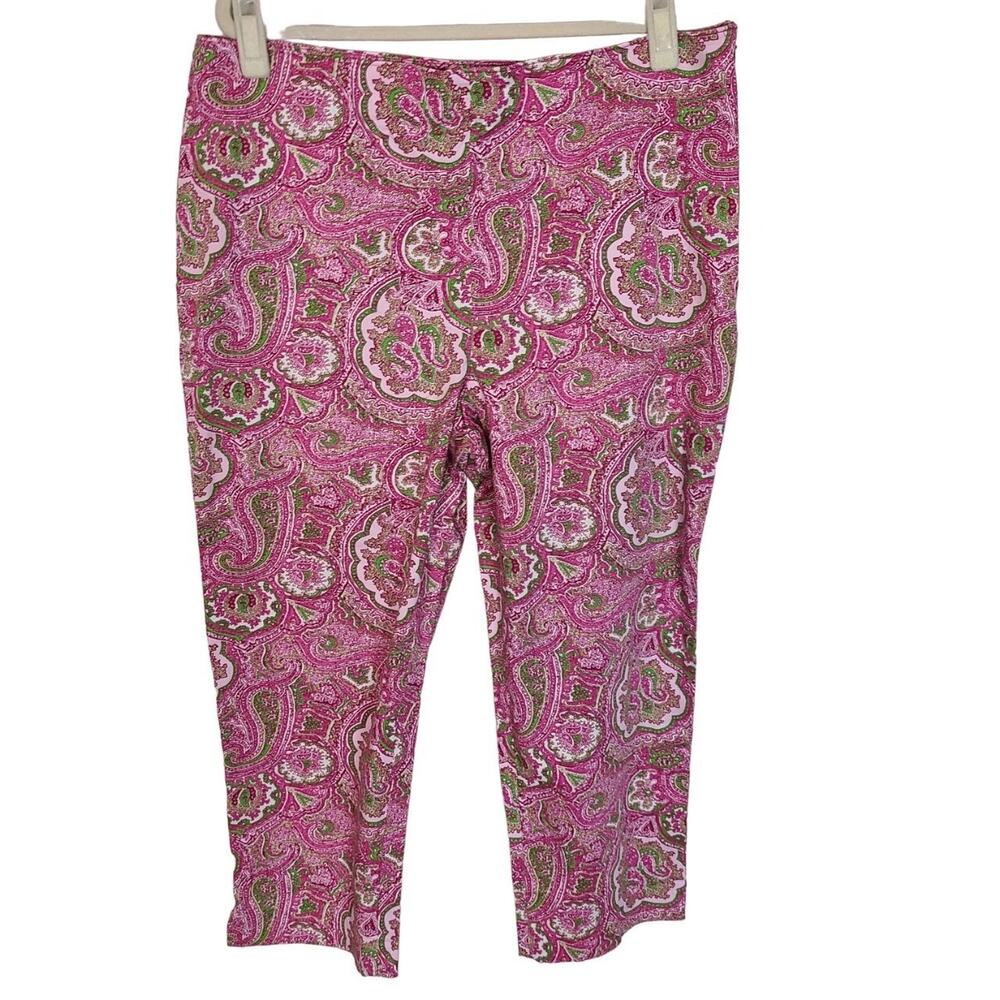 Talbots Womens Paisley Straight Leg Crop Pants Size 14 Classic Side Zip Preppy